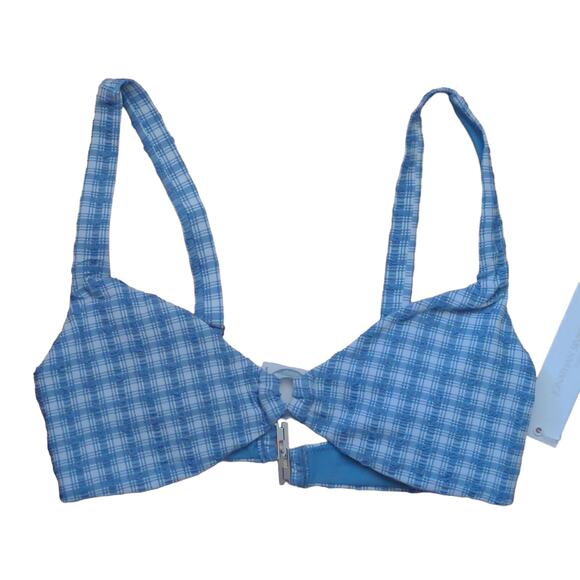 Jonathan Simkhai Astrid Bikini Top Adriatic (Blue White Plaid) Gingham M New - Picture 1 of 14